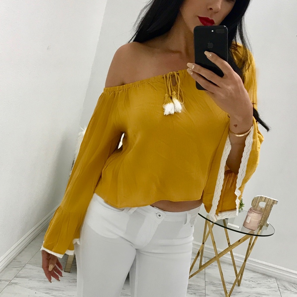 Mustard off-the-shoulder top